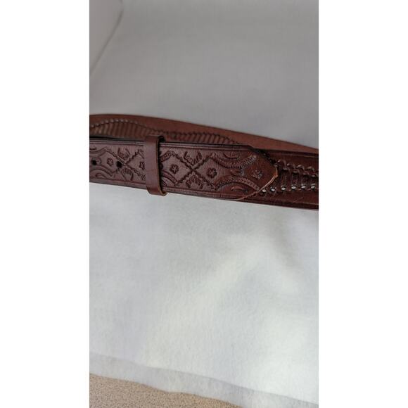 Mens belt Mexican handtooled + woven leather buckle Waist 34-38" 11/2"wide EVU - Picture 8 of 8